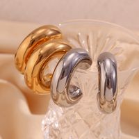 1 Pair Basic Simple Style Classic Style C Shape Plating Stainless Steel 18k Gold Plated Earrings main image 3