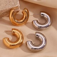 1 Pair Basic Simple Style Classic Style C Shape Plating Stainless Steel 18k Gold Plated Earrings main image 4
