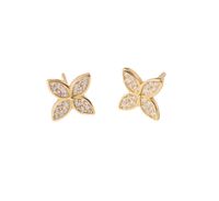 1 Pair Cute Sweet Flower Inlay Sterling Silver Zircon Gold Plated Ear Studs main image 1