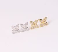 1 Pair Cute Sweet Flower Inlay Sterling Silver Zircon Gold Plated Ear Studs main image 4