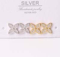1 Pair Cute Sweet Flower Inlay Sterling Silver Zircon Gold Plated Ear Studs main image 5