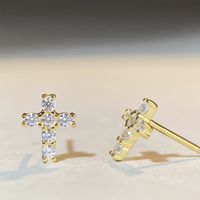 Simple Style Cross Sterling Silver Inlay Moissanite Ear Studs sku image 2