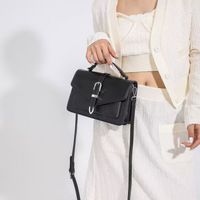 Women's Medium All Seasons Pu Leather Solid Color Basic Square Flip Cover Handbag sku image 1