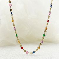 304 Stainless Steel Gold Plated Elegant Princess Plating Colorful Crystal Necklace main image 1