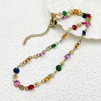 304 Stainless Steel Gold Plated Elegant Princess Plating Colorful Crystal Necklace main image 3