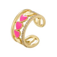 Elegant Sweet Love Pentagram Heart Shape Copper Enamel Plating Inlay Zircon 18k Gold Plated Open Rings sku image 11