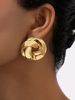 1 Pair Casual Simple Style Solid Color Twist Ferroalloy 14k Gold Plated Ear Studs main image 5