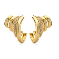 1 Pair Ig Style Exaggerated Luxurious C Shape Lines Layered Plating Inlay Copper Zircon 18k Gold Plated Ear Studs main image 4