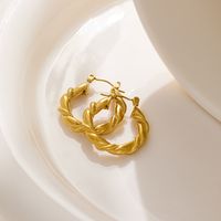 1 Piece Vintage Style Simple Style Twist Plating Stainless Steel Gold Plated Hoop Earrings main image 5