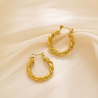 1 Piece Vintage Style Simple Style Twist Plating Stainless Steel Gold Plated Hoop Earrings main image 3
