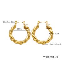1 Piece Vintage Style Simple Style Twist Plating Stainless Steel Gold Plated Hoop Earrings sku image 1