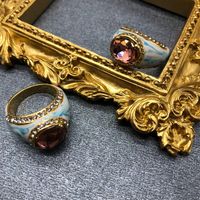 Retro Oval Alloy Enamel Plating Inlay Artificial Gemstones Women's Rings main image 1