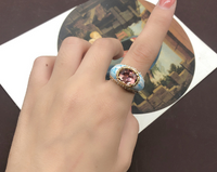 Retro Oval Alloy Enamel Plating Inlay Artificial Gemstones Women's Rings sku image 1