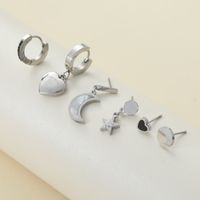 3 Pairs IG Style Simple Style Star Moon Heart Shape Asymmetrical Inlay Alloy Rhinestones Shell Drop Earrings Earrings Ear Studs sku image 1