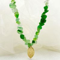 304 Stainless Steel Gold Plated Vacation Beach Pastoral Plating Sun Leaves Flower Natural Stone Necklace main image 3