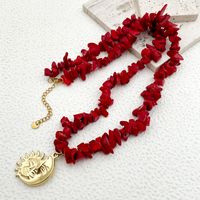 304 Stainless Steel Gold Plated Vacation Beach Pastoral Plating Sun Leaves Flower Natural Stone Necklace main image 5