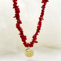 304 Stainless Steel Gold Plated Vacation Beach Pastoral Plating Sun Leaves Flower Natural Stone Necklace sku image 4