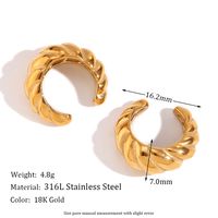 1 Pair Vintage Style Simple Style Classic Style C Shape Plating Inlay Stainless Steel Zircon 18k Gold Plated Ear Studs main image 5
