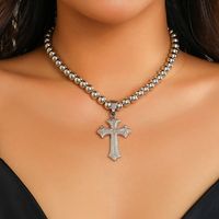 Punk Simple Style Cool Style Cross Ccb Alloy Beaded Women's Pendant Necklace sku image 1