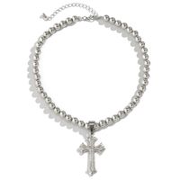 Punk Simple Style Cool Style Cross Ccb Alloy Beaded Women's Pendant Necklace main image 3