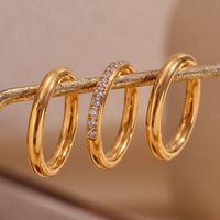 Wholesale Simple Style Classic Style Round Stainless Steel Plating Inlay 18k Gold Plated Rhinestones Rings main image 3
