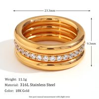 Wholesale Simple Style Classic Style Round Stainless Steel Plating Inlay 18k Gold Plated Rhinestones Rings sku image 3