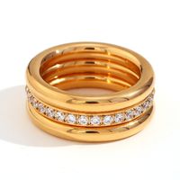 Wholesale Simple Style Classic Style Round Stainless Steel Plating Inlay 18k Gold Plated Rhinestones Rings sku image 1