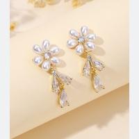 1 Pair Ig Style Shiny Water Droplets Flower Plating Inlay Copper Artificial Pearls Zircon 18k Gold Plated Drop Earrings main image 3