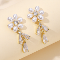 1 Pair Ig Style Shiny Water Droplets Flower Plating Inlay Copper Artificial Pearls Zircon 18k Gold Plated Drop Earrings main image 1