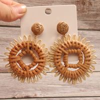 Wholesale Jewelry Retro Round Square Raffia Handmade Drop Earrings main image 2