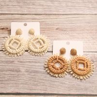 Wholesale Jewelry Retro Round Square Raffia Handmade Drop Earrings main image 1