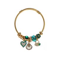 Basic Heart Shape Shell Lock Stainless Steel Alloy Beaded Inlay Rhinestones Women's Bangle main image 2