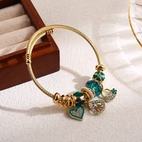 Basic Heart Shape Shell Lock Stainless Steel Alloy Beaded Inlay Rhinestones Women's Bangle sku image 2