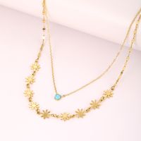 Stainless Steel Hip-Hop Cool Style Plating Inlay Flower Turquoise Double Layer Necklaces main image 1