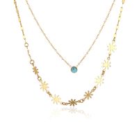 Stainless Steel Hip-Hop Cool Style Plating Inlay Flower Turquoise Double Layer Necklaces main image 2