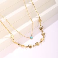 Stainless Steel Hip-Hop Cool Style Plating Inlay Flower Turquoise Double Layer Necklaces main image 5
