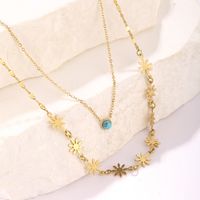 Stainless Steel Hip-Hop Cool Style Plating Inlay Flower Turquoise Double Layer Necklaces main image 3