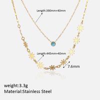 Stainless Steel Hip-Hop Cool Style Plating Inlay Flower Turquoise Double Layer Necklaces sku image 1