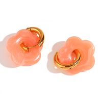1 Pair Basic Sweet Classic Style Flower Plating Stainless Steel Arylic 18k Gold Plated Drop Earrings sku image 16