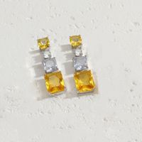 1 Pair Shiny Square Water Droplets Heart Shape Plating Inlay Copper Glass Zircon 14k Gold Plated Earrings sku image 3