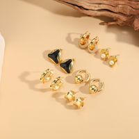 1 Pair Simple Style Irregular Round Enamel Plating Inlay Copper Pearl Zircon 14k Gold Plated Earrings main image 5