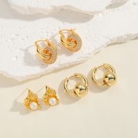 1 Pair Simple Style Irregular Round Enamel Plating Inlay Copper Pearl Zircon 14k Gold Plated Earrings main image 7