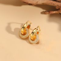 1 Pair Simple Style Irregular Round Enamel Plating Inlay Copper Pearl Zircon 14k Gold Plated Earrings sku image 7