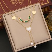 Stainless Steel 18K Gold Plated Sweet Plating Inlay Heart Shape Artificial Pearls Zircon Bracelets Earrings Necklace sku image 3