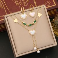 Stainless Steel 18K Gold Plated Sweet Plating Inlay Heart Shape Artificial Pearls Zircon Bracelets Earrings Necklace main image 1