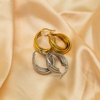 1 Pair IG Style Commute Semicircle Layered Plating Stainless Steel 18K Gold Plated Hoop Earrings main image 5