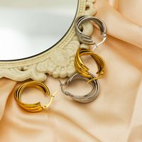 1 Pair IG Style Commute Semicircle Layered Plating Stainless Steel 18K Gold Plated Hoop Earrings main image 2