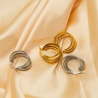 1 Pair IG Style Commute Semicircle Layered Plating Stainless Steel 18K Gold Plated Hoop Earrings main image 3