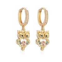 1 Pair Simple Style Commute Owl Plating Inlay Copper Zircon 18k Gold Plated Drop Earrings main image 2