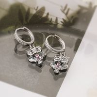 1 Pair Simple Style Commute Owl Plating Inlay Copper Zircon 18k Gold Plated Drop Earrings main image 4